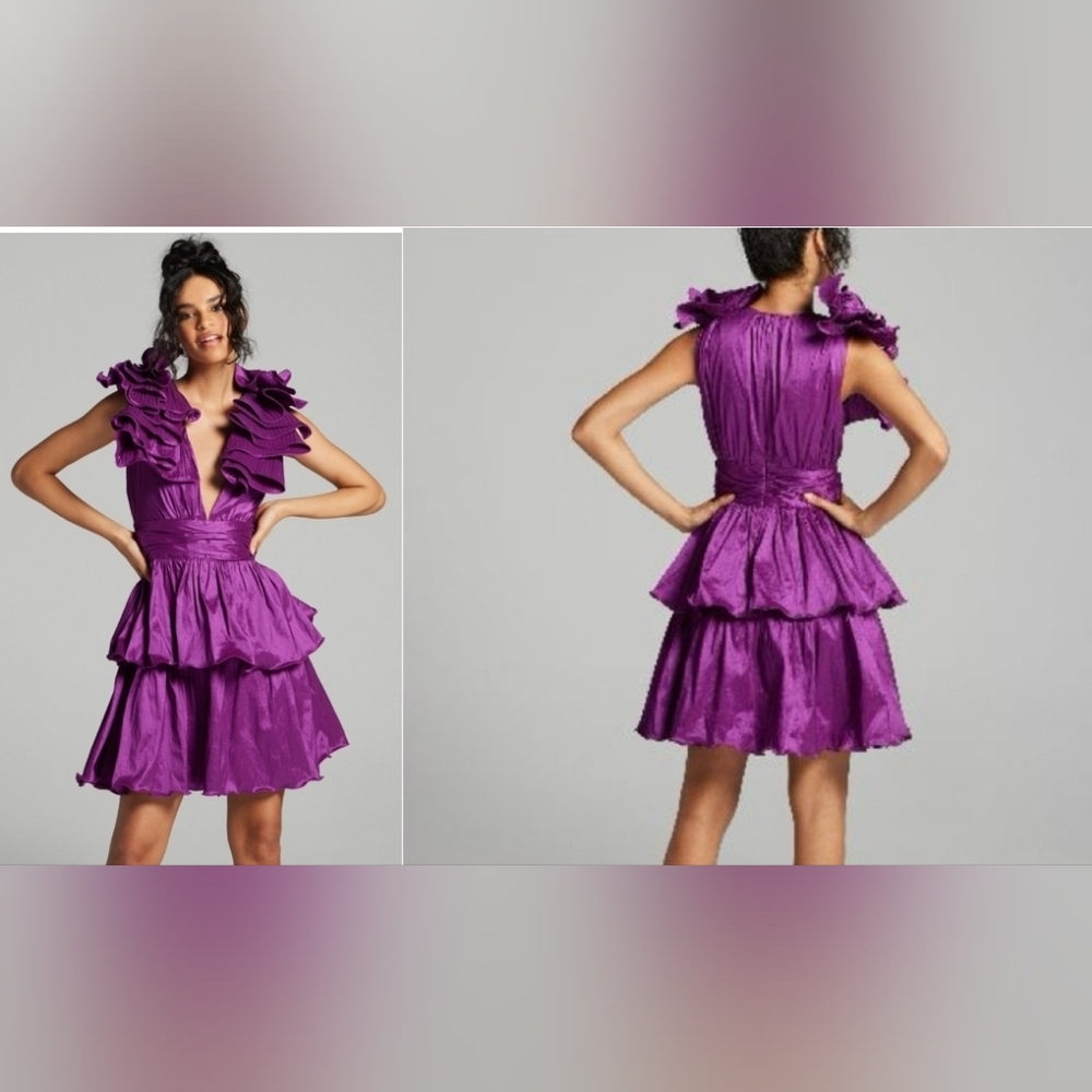 Gabrielle Union Elegant Purple Ruffle Dress Size M NWT